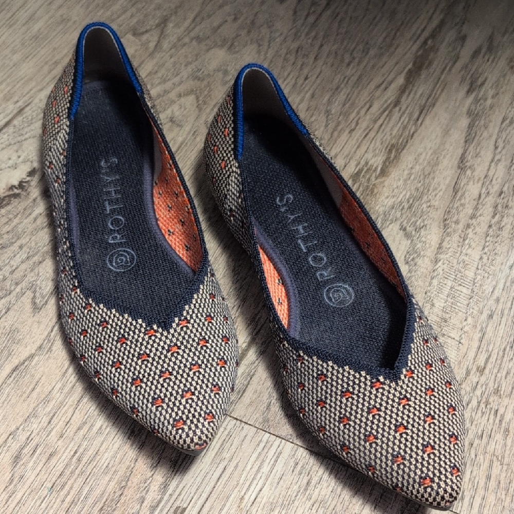 Rothy's Tan and Orange Patterned Flats